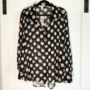 American Rag Cie Women's Size 3X Black Polka Dot Long‎ Sleeve Button Up Shirt